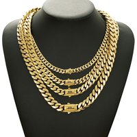 8mm-14mm Hip Hop Bling Gold Color Stainless Steel Cuban Miami Chains Necklaces Link Chain for Men Rapper Jewelry