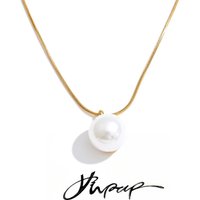 Yhpup Stainless Steel Simulated Pearls Round Pendant Necklace for Women Korean Style Elegant Chic Daily Simple Korea Jewelry