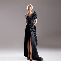 Black Evening Dress Sexy One Shoulder A Line Evening Gowns Pleated Thigh Slit Elegant Women's Formal Party Dresses Customized