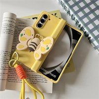 Korean Fashion Cute Silicone Bee Bracket Yellow Case With Portable Bracelet For Samsung Galaxy Z Fold 7 6 5 4 3 5G Hinge Cover