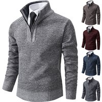 Herren Pullover Herbst und Winter neue Strickwaren einfarbig mit einem unteren Hemd greifen Fleece warmen und bequemen Pullover