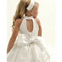Custom Satin Flower Girl Dress for Wedding Sleeveless Bow Ruffles Mini Skirts Kids Birthday Party First Communion Ball Gowns