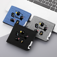 Men's Wallet Cartoon Cute Cat Pattern Portable Canvas Material Student Zipper Coin Pocket Wallet