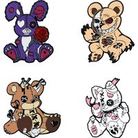 4pcs Set Cartoon Evil Patch Bear EnameL Pins Creative Halloween Brooches for Clothing Accessories Suitable for Jackets Caps Bags
