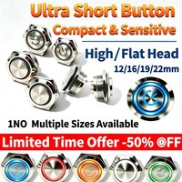 12/16/19/22mm Short Stroke Waterproof Metal Button Switch, Instantaneous 1NO LED Power Switch, 5V 12V 24V Momentary Push Button