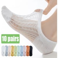 10 Pairs Invisible Mesh Women's Socks Hollow Non-slip Invisible Boat Socks Comfy & Breathable Soft Summer Ultra-thin Solid Sox