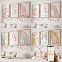 3pcs Personalized Custom Name Cartoon Child Rainbow Wall Art Print Picture Canvas Poster Painting For Living Room Home Decor