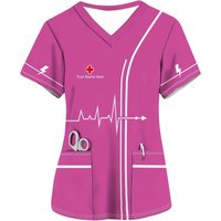 Surgical Uniforms Woman Comfortable V-Neck Short Sleeve Double Front Pockets Nurs Tops Versatile Print Clinical Uniform Woman