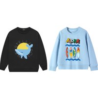 Children's autumn casual hoodie whale cartoon printed sports shirt 2026 new children's clothing boys' top pullover