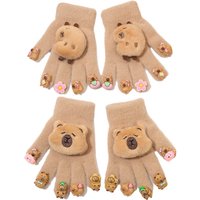 AliExpress NONE Adorable Winter Gloves for Women with Cute Capybara Decoration Comfortable Warm Fingered Ideal for Cycling Gift Choice