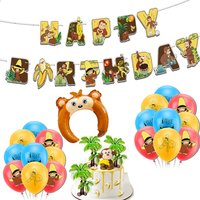 Monkey Jungle Safari Birthday Banner Decor Cute Monkeys Party Backdrop Cake Toppers Balloon Baby Shower Wild Theme Party Supplie