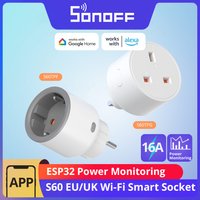 SONOFF S60 EU/UK WiFi Smart Plug with Power Monitor Outlet Smart Socket Overload Protection Timer for Alexa Google Home Alice