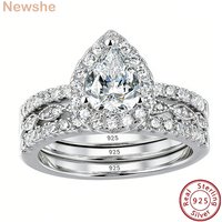 Newshe 3 Pieces 925 Sterling Silver Engagement Ring Set for Women Water Drop AAAAA Zircons Eternity Wedding Bands BR1079