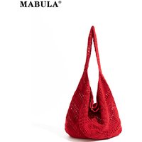 MABULA Crochet Shoulder Bag for Women Knitted Boho Summer Beach Vacation Hollow Out Tote Bags Cotton Thread Net Design Handbags