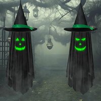 1Pcs Halloween Ghost Festival Party Luminous Wizard Hat Ghost Pendant Outdoor Yard Ornament Scene Atmosphere Layout Door Hanging