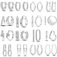 PANPOKI 925 Sterling Silver Woman Hoop Earring Fashion Sparkling Zircon Round Ear Stud Earrings Jewelry Lover Anniversary Gifts