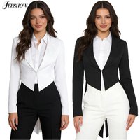 Womens Vintage Medieval Tailcoat Jacket Waitress Cosplay Uniform Tuxedo Coat Peaked Lapel V Neck Open Front Swallowtail Jackets