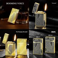2026 New Metal Sound Butane Lighter Vintage Windroof Gold Mermaid Pattern Side Slip