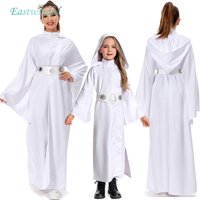 Leia Cosplay Princess Costume Fantasy White Robe Dress Belt Movie Space Battle Women Girls Disguise Halloween Carnival Outfits