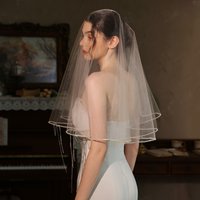 V519 Bridal Veil High Transparency White Short Tassel Metal Edge No Comb Face Covering Wedding Dress Accessory Headwear