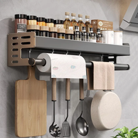 Gunmetal Space Aluminum No-Drill Kitchen Storage Rack Wall Mounted Multifunctional Spice Knife Holder Paper Towel Cutting Board