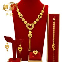 Arabic Dubai Jewelry Set for Women Earrings Ethiopian African Long Chain 24K Gold Color Necklace Wedding Bridal Party Gift
