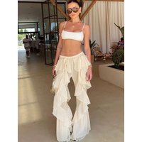2026 Sexy White Bikini Set with Sheer Mesh Pants Women Swimwear Bikini Female Ruffle Bikini Cut Out Swim Suit Bodysuit Beachwear