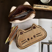 〔R〕Cute Cartoon Plush Bread Cat Pencil Case Stationery Bag Kawaii Animal Kitten Multifunctional Large Capacity Storage Bag Gifts