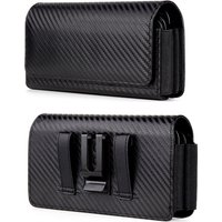 Carbon Fiber Pattern Universal Double Layer Phone Bag Case Pouch for 6 -7" Mobile Phone with Flip Waist Bag Belt Clip Cover