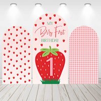Mehofond Custom 2-Sided Stripe Strawberry My Berry First Birthday Party Baby Shower Cover Chiara Arch Background Decor Backdrop