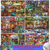 5D Diy Mosaic Bookshelf Full 120 Color AB Fairy Dust Diamond Painting Tiger World Landscape Jigsaw Puzzle Embroidery New Arrival