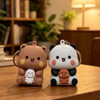 Yier Panda Bear Keychains Car Ornament Bubu and Dudu Say I Love You Voice Toy Glowing Anime Figures Bag Decoration Couple Gift