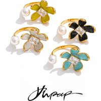 Yhpup Multi-Color Bling Zirconia Enamel Flower Adjustable Ring Golden PVD Plated Stainless Steel Finger Jewelry for 2026 Women