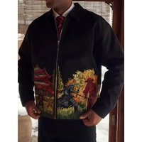 Harajuku Japanese Retro Streetwear Embroidery Samurai Jacket Loose Hip Hop Bomber Jacket Harajuku Y2K Gothic Style Coat Unisex