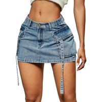 2026 New Cargo Skirt Women Y2k Button Mini Jeans Skirt Denim Skirt with Pocket Low Waist