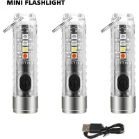 Mini-Schlüsselanhänger-Taschenlampe Typ C, schnelles Aufladen, IP66, wasserdichte Taschenlampe mit Magnet, Multifunktions-Warnung, Camping-Taschenlampe