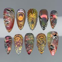 30pcs Shiny Star Moon Press on Nails European Almond False Nail Tips Wearable Detachable Fashion Spicy Girl Fake Nail Patches