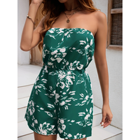 2025 Summer New Style Strapless Floral Jumpsuit Vacation Style Elastic Waist Slimming Shorts European and American Style Women's Casual Jumpsuit