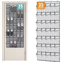 35 Grid Over the Door Shoe Organizer Large Mesh Pockets With 4 Hooks Transparent Fabric Shoe Rack Storage Bag Box For Bedroom