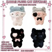 Kawaii Plush Cat Keychain Goth Heart Eye Patch Kitten Pendant Cute Bow Animal Doll Bag Ornament for Girl Y2K Accessories Gift