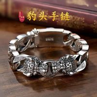 Real S925 Sterling Silver Double Leopard Head Woven Bracelet, Motorcycle Overbearing Wristband Factory Price Gift for Men