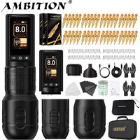 Ambition Soldier270 Kit Wireless Tattoo Machine Stroke Pen 4.0+4.5mm Professional Brushless Motor 2400mAh Battery Grip 34+42mm