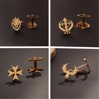 1Pair Stainless Steel Cufflinks Men Cuff ButtonLion Eagle Cross Sikh Symbol For Wedding Shirt Badge Pin Business Shirt Cuffli