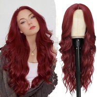 Synthetic Wig, Burgundy Color, Long Wavy Style, Halloween Cosplay Costume, Role-Playing Party, Hot Weather Hairpiece