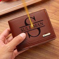 Personalized Custom Name Bifold Short Wallet Casual Lychee Patterned Soft Leather Man's Wallet Multi Card Slot PU Leather Purse