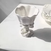 Livetai Vintage Embossed Ceramic Camellia Dessert Cup, Handmade High-Footed Ice Cream Bowl for Elegant Home Dining