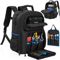 Multifunctional Waterproof Tool Backpack with Padded Shoulder Straps Removable Organizer Pouch Electrician Plumber Work Bag