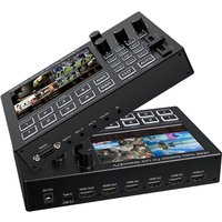 4 Channel HDMI Multi Video Switcher 4 in 2 out with Screen 1080P Live Streaming Mixer Mic Line in for Camera Capture Recording