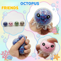 Octopus Shaped Squeeze Gadget Cute Smiley Face Design Colorful Bead Filled Stress Relief Toy Random Color Options
