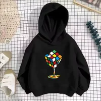Children Autumn Winter Rubik's Cube Print Hoodie Fashion Casual Hoodies for Boys Girls Long Sleeved Fleece Colorful Sweatshirts